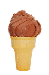 Isolated Chocolate Ice Cream In Cone on white background