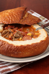Goulash soup in a bread bowl