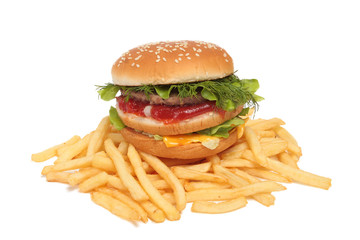 Hamburger and fries
