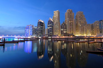 Dubai Marina at dusk. Dubai, United Arab Emirates