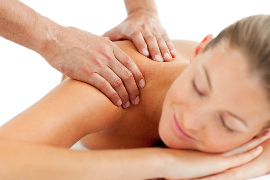 Serene woman enjoying a massage