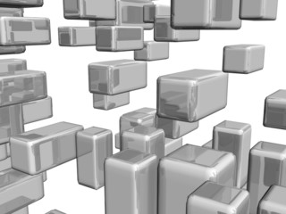Grey dimensional shapes with highlights and reflections