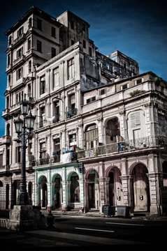Building and street lamp , Havana, Cuba