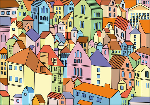 Abstract colour drawing of city background