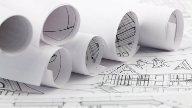 rolls of architectural drawings