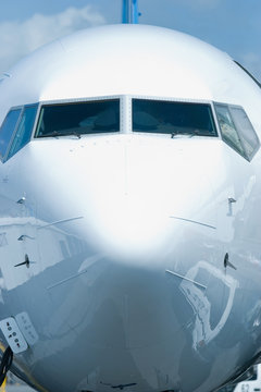 Front view of passenger airplane