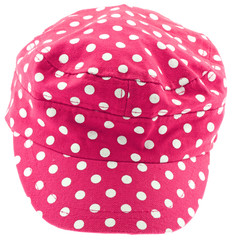 casquette tissu rose pois blanc, fond blanc