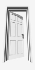 high resolution 3D opened door, isolated,over a natural sky
