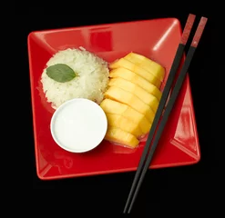 Foto op Plexiglas Closeup of Mango sticky rice Thai dessert © Isaxar