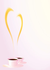 Vector illustration with two cups and steam creating heart