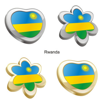 vector illustration of rwanda flag in heart and flower shape