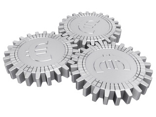 Silver euro money gears isolated