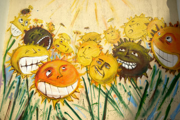 Graffiti of sunflowers on the wall