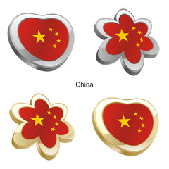 vector illustration of china flag in heart and flower shape