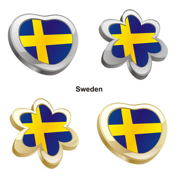 vector illustration of sweden flag in heart and flower shape