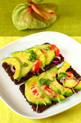 toast with avocado and tomato with cheese