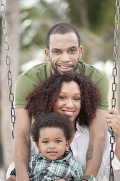 Beautiful African American family smiling
