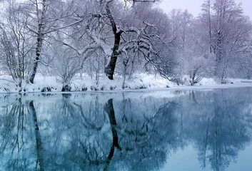 Foto op Canvas blauwe rivier in de winter © Vera Kuttelvaserova