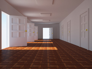 corridor with open doors