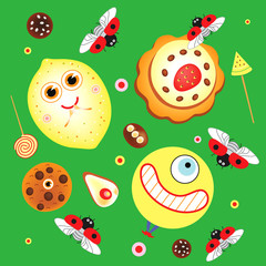 Cheery lemon and a monster with cake