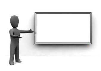 Figur zeigt auf Fernsehgerät