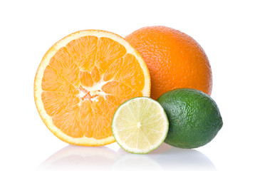 orange and lime isolated on white