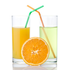 lime and orange juice with orange isolated on white