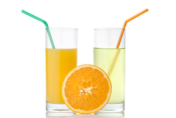 lime and orange juice with orange isolated on white
