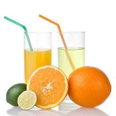 lime and orange juice with orange isolated on white