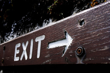 Rustic exit sign made of wood