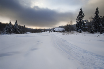 Fototapeta premium Small russian village in winter