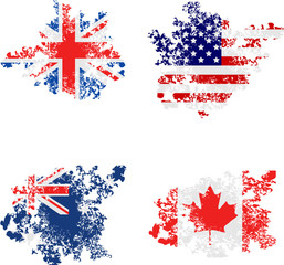 Grunge, UK, USA, Australia and Canada flags