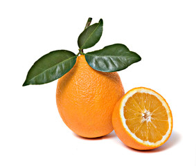 Orange and its section isolated on white background