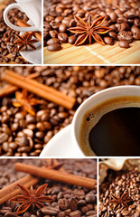 Coffee collage made of five pictures