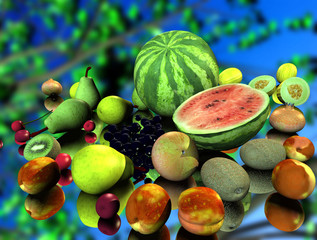 Fruit on a mirrored background