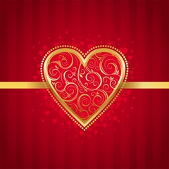 Valentines card with golden ornate heart