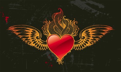 Vintage winged flaming heart