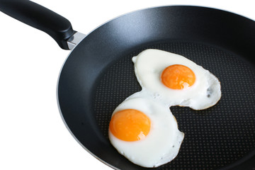 Fried eggs on griddle