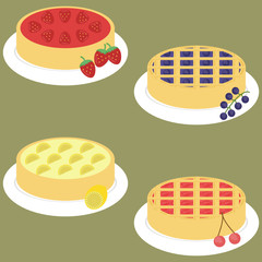 four different fruit pies
