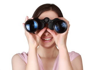 woman holdign binoculars