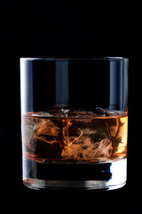 glass of whisky on black background.