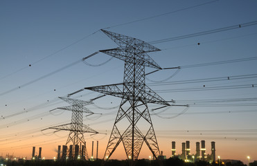 Power Pole and Electricity Station at sunset