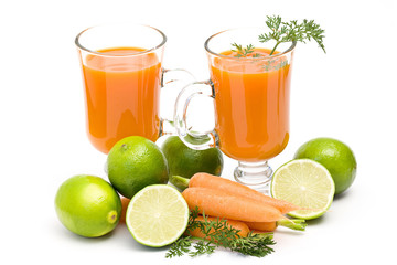 fruits, carrots and fresh juice