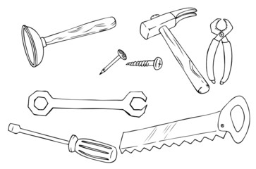 Werkzeug, Hammer, Säge, Pömpel, Zange, Schrauben