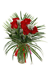 Red roses in vase isoalted on white