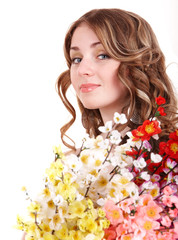 Fototapeta premium Beautiful girl with spring flower. Isolated.