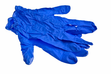 Dark blue latex gloves isolated over white background.