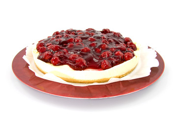 Delicious fresh cherry pie over white background