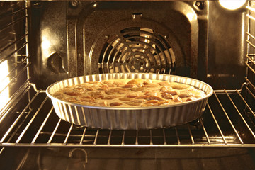 Apple pie in an oven