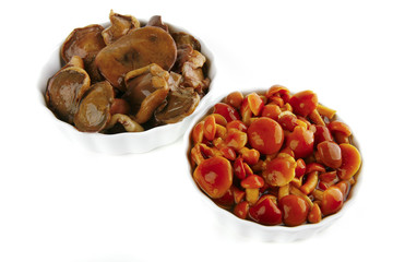 mushroom inside white bowls